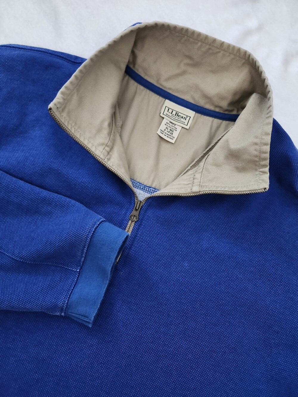 L. L. BEAN Men's Size‎ XL Blue Quarter Zip Pullover Sweater Cotton Blend